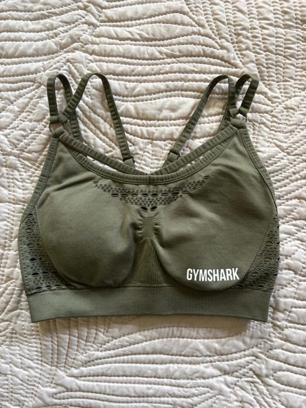 Gymshark Olive Green Removable Padding Seamless Sports Bra with Strappy Back - Picture 1 of 4